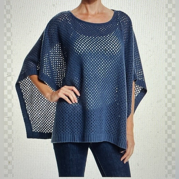 Neiman Marcus sweater poncho cashmere open knit sz Small sz medium in bl… - Picture 1 of 9